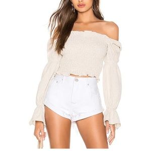 Superdown Abigail smocked crop top toast - medium